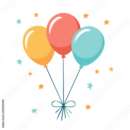 Colorful Balloons with Stars and Ribbon Illustration