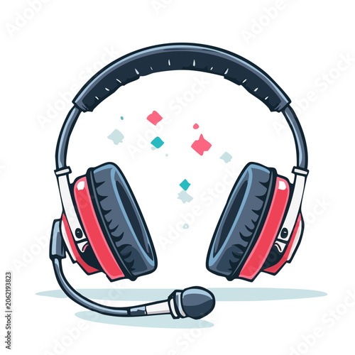 Flat Design Gaming Headset with Microphone and Confetti