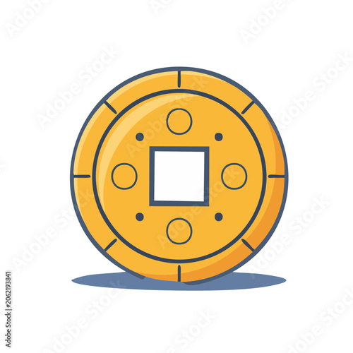 Flat design gold coin with square hole icon