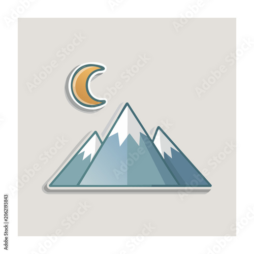 Flat design icon of mountain and crescent moon