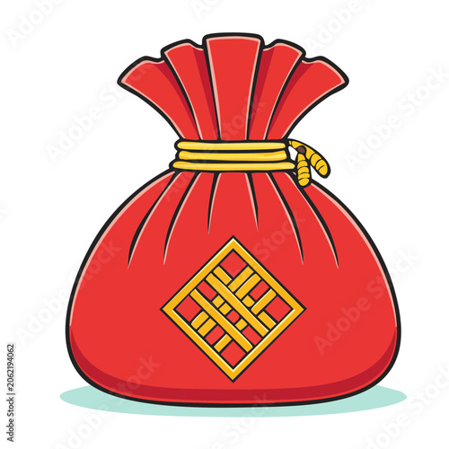 Red cartoon money bag with gold symbol
