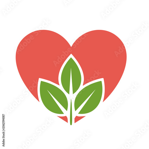 Red heart with green leaves icon