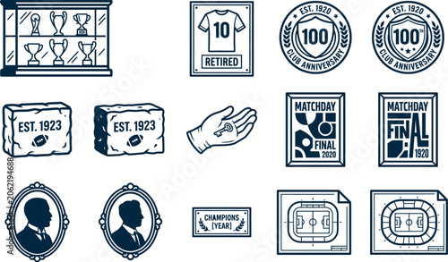 Canvastavla Soccer championship celebration and matchday icons in blue line art with footbal