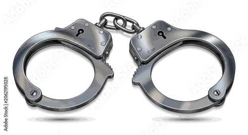 Quadro em tela Realistic chrome handcuffs linked by a steel chain