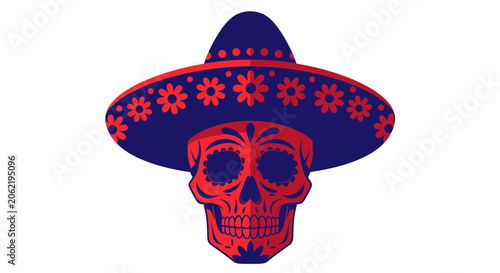 Photos Day of the dead calavera wearing a traditional decorated sombrero hat