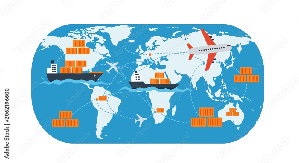 Naklejka premium Global logistics and transportation network map.