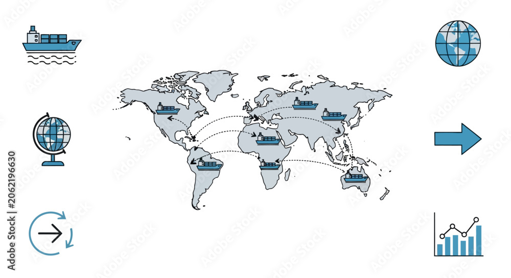 Naklejka premium Global logistics and transportation network map.