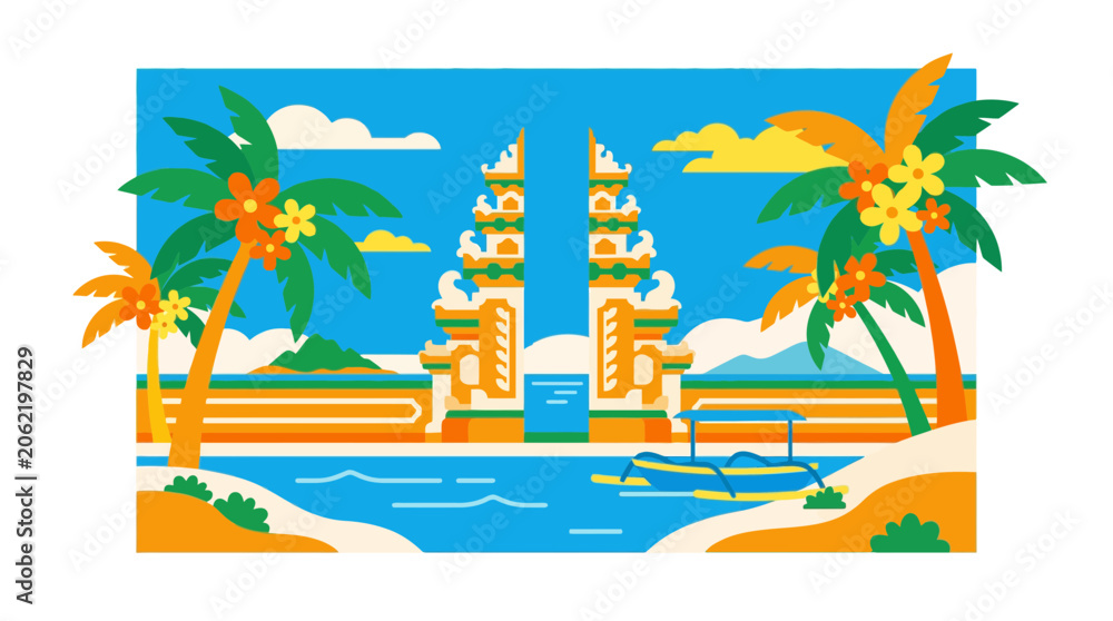 Obraz premium Bali Gate of Heaven Lempuyang temple tropical illustration.