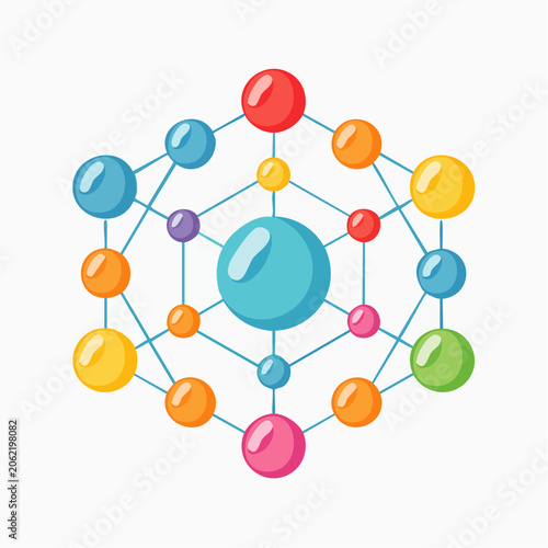 Abstract Molecular Structure with Colorful Spheres
