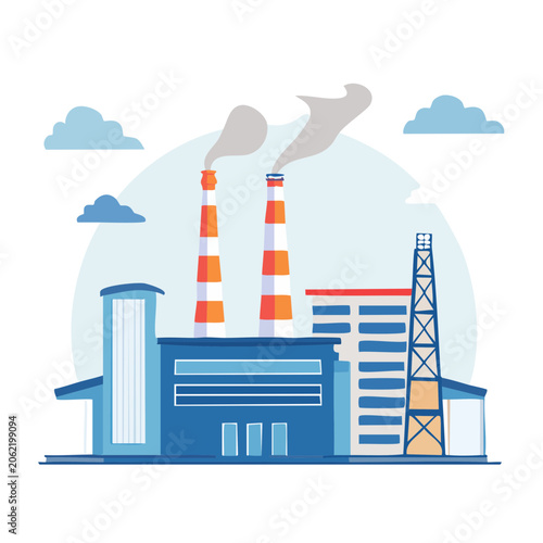 Flat design vector of industrial factory with smoke