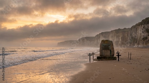 Photos Silhouette of Soldier Memorial at Coastal Cliff During Dramatic Sunrise