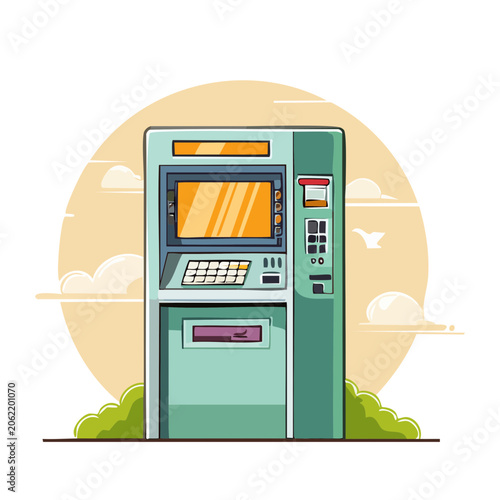 Vintage computer desktop setup flat design