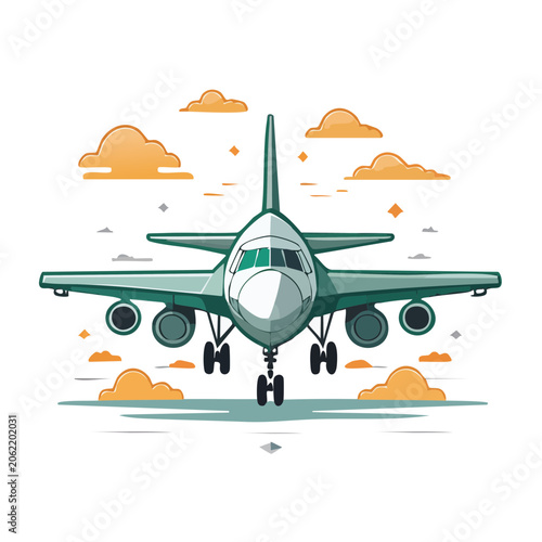 Flat design airplane flying in sky with clouds