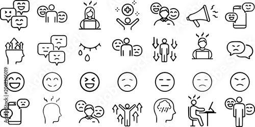 Tableau sur toile Customer Feedback and Employee Sentiment Icon Set with Outline Symbols for Mood,