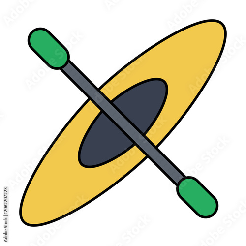 Colored outline kayak icon representing paddling, outdoor adventure, and water tourism.