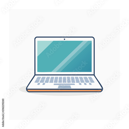 Flat design laptop with blue screen and keyboard