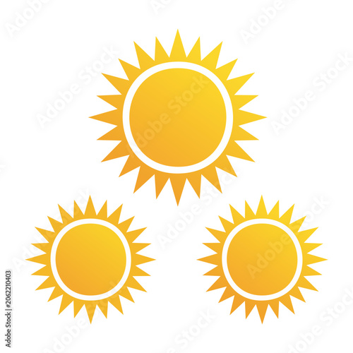 Four yellow sun icons in flat design style