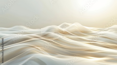 Soft abstract waves background with gentle light. Smooth, undulating surface in warm, neutral tones, creating a serene, minimalist design.