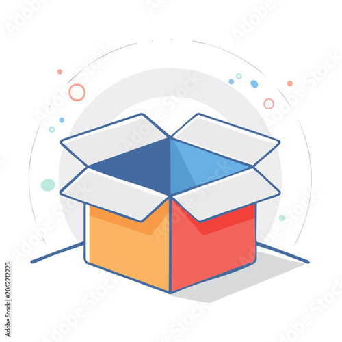 Open gift box with colorful design on white background