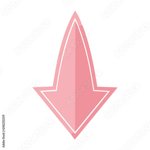 Pink flat down arrow icon on transparent background