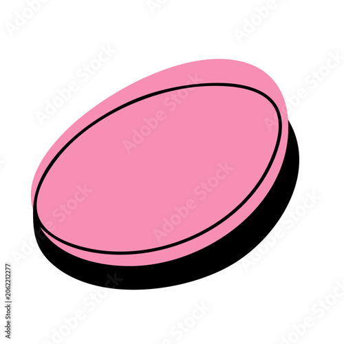 Pink oval with black border on white background