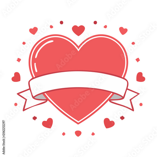 Red heart with banner on transparent background