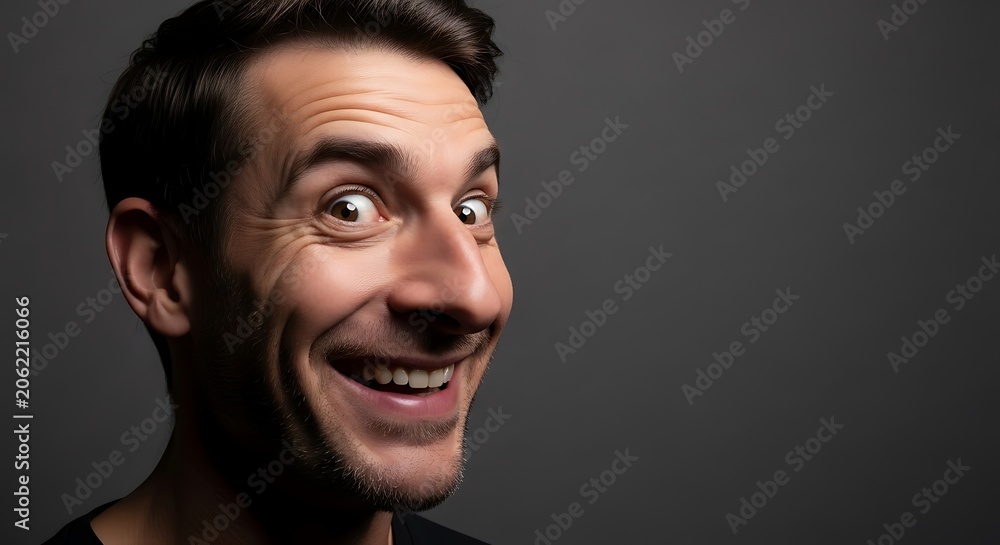 Obraz premium Smiling Man with Wide Eyes in Studio