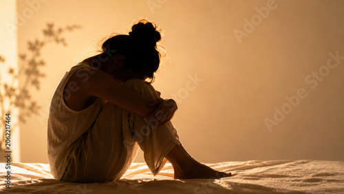 Somatic expression of solitude and reflection is captured in this image, showcasing person in contemplative pose