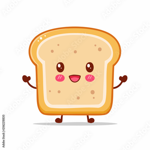 Cute Kawaii Toast Slice Character Waving