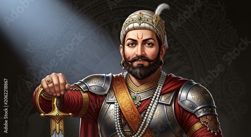 Valiant Warrior King in Ornate Armor with Regal Sword
