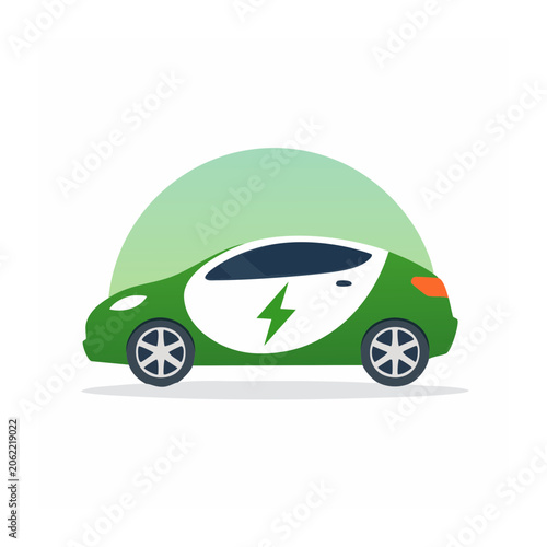 Green electric car front view 3D render