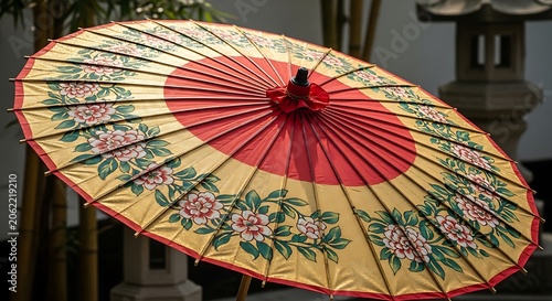 Vibrant Floral Traditional Umbrella with Red Center