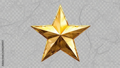 Golden star symbol with shiny metallic surface on gray marble background, representing excellence and achievement in various contexts