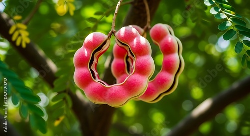 Vibrant Pink Ring Shaped Fruit Berries Hanging From Tree