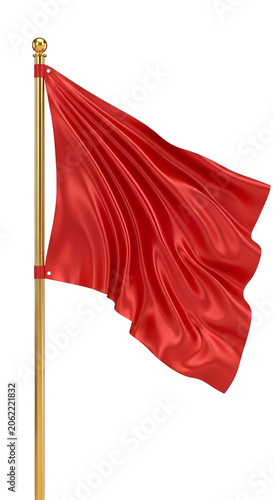 Red Waving Flag On Golden Pole Isolated Realistic 3D Render