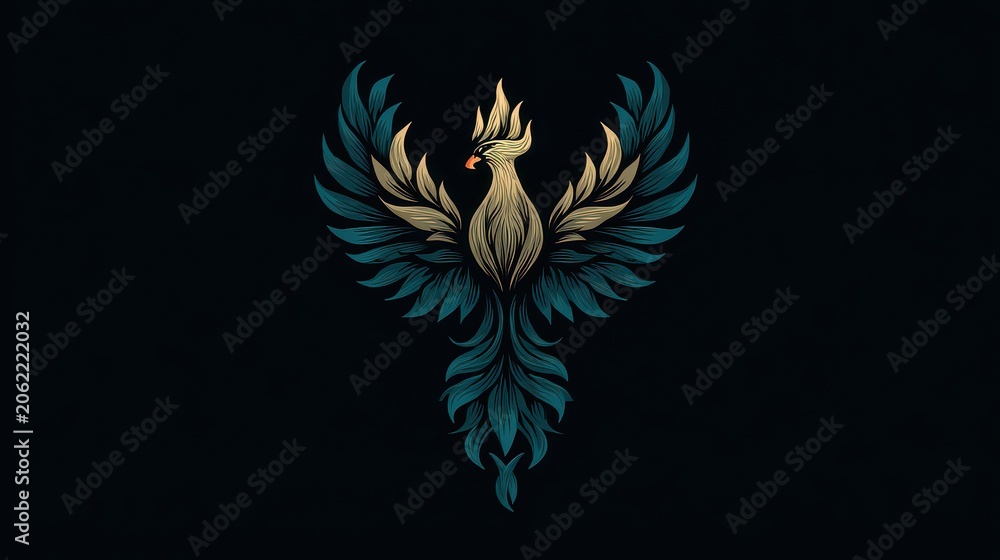 Fototapeta premium Vibrant Phoenix Illustration with Colorful Feathers on Dark Background