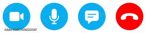 Phone calling icon set. Video call, microphone, chat message and phone icons for communication, customer support, online meetings. vector illustration
