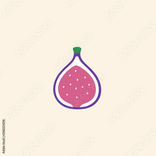 A minimalist and charming illustration of a sliced fig, showcasing its vibrant pink interior and delicate seeds against a clean, soothing background. Perfect for modern culinary designs.