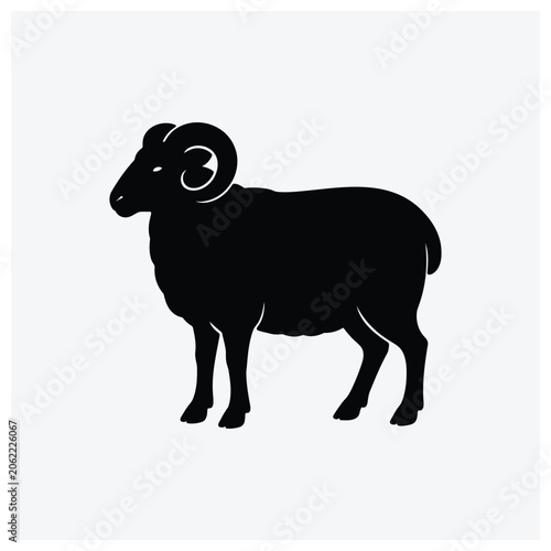 Simple black silhouette of a ram or sheep