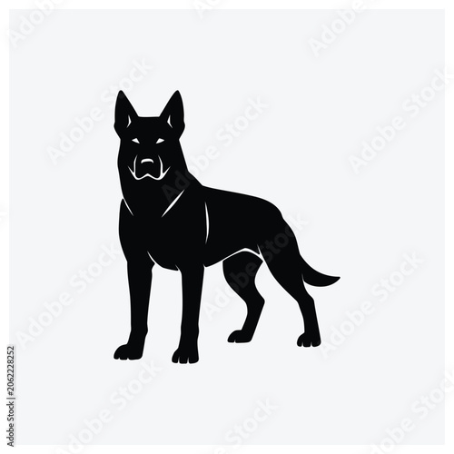 Black silhouette of a dog standing in profile.