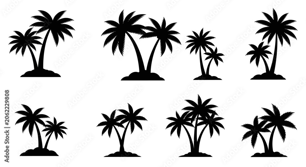 Fototapeta premium Collection of Palm Tree Silhouettes Vector Graphics.
