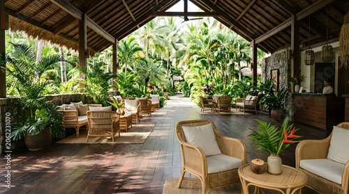 Luxurious Tropical Resort Open Air Lobby Lounge Interior
