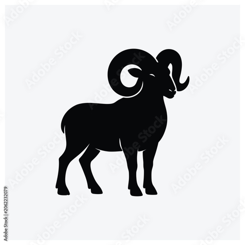 Silhouette of a powerful ram with large curling horns.