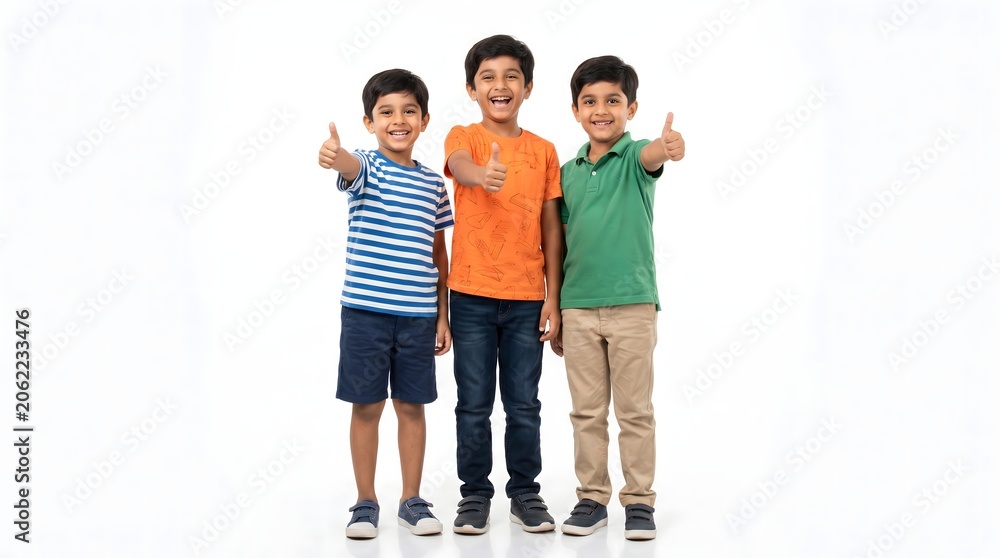 Fototapeta premium Three Happy Indian Boys Giving Thumbs Up