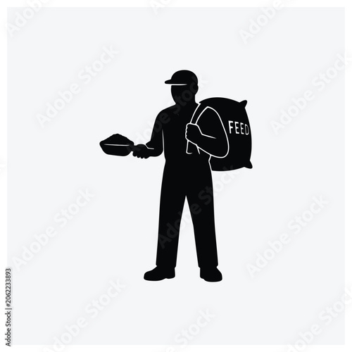 Silhouette of a person holding food and a bag labeled 'FEED'.