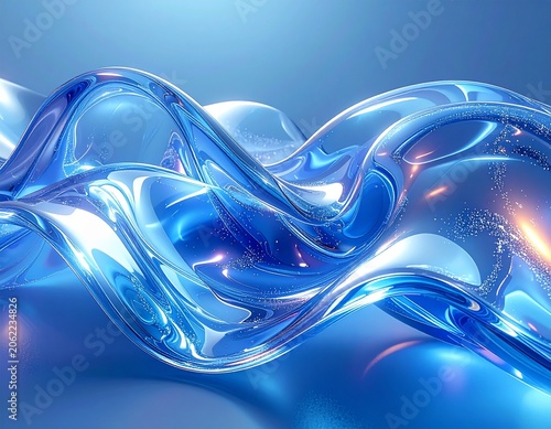 Abstract blue fluid waves with light reflections