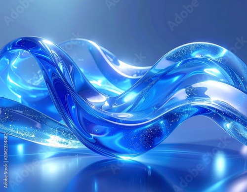Abstract blue liquid wave flowing with light reflections