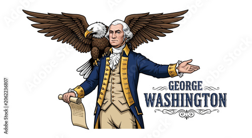 Fotografie Vintage George Washington with American Flag Typography Vector Design