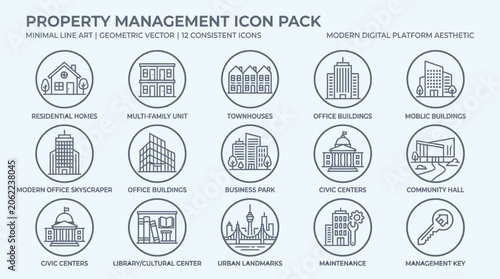 Property management icons for business and real estate.