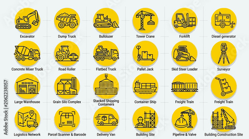 Collection of construction industry icons and symbols.